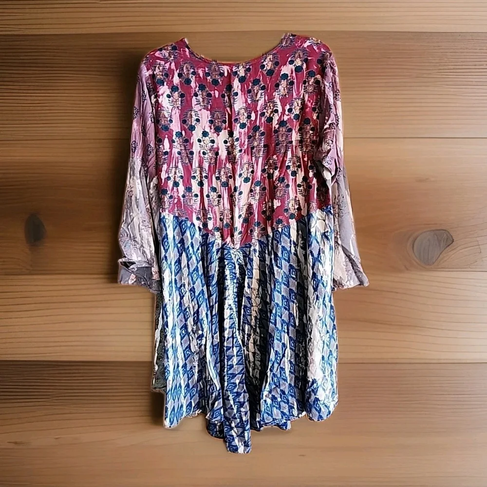 Sacred Threads Women's Large Patchwork Open Cardigan Boho Art Hippie L/XL B2